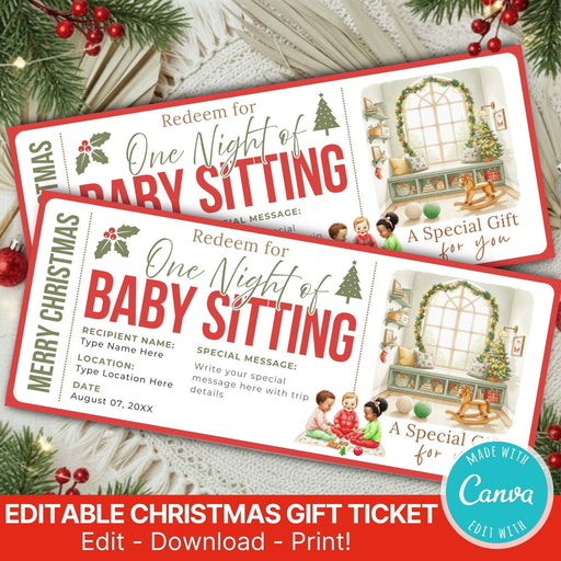 Customizable Christmas Babysitting Gift Voucher Template | Holiday Childcare Gift Ticket