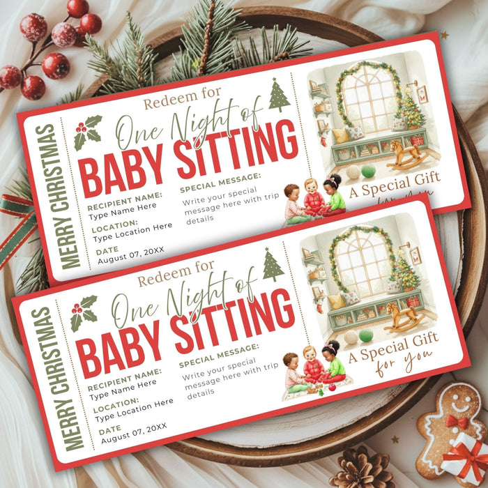 Customizable Christmas Babysitting Gift Voucher Template | Holiday Childcare Gift Ticket