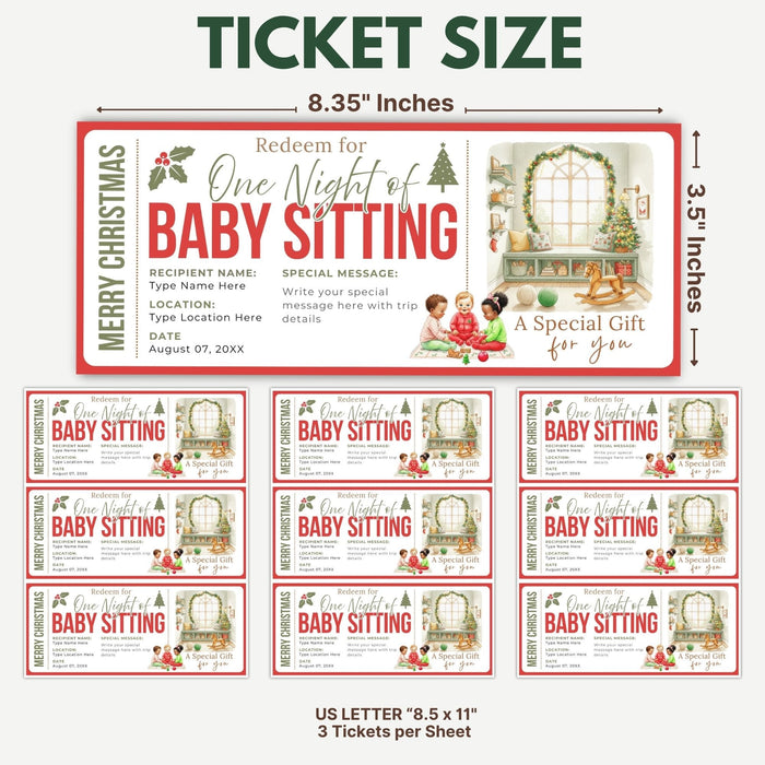 Customizable Christmas Babysitting Gift Voucher Template | Holiday Childcare Gift Ticket