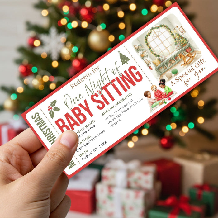 Customizable Christmas Babysitting Gift Voucher Template | Holiday Childcare Gift Ticket