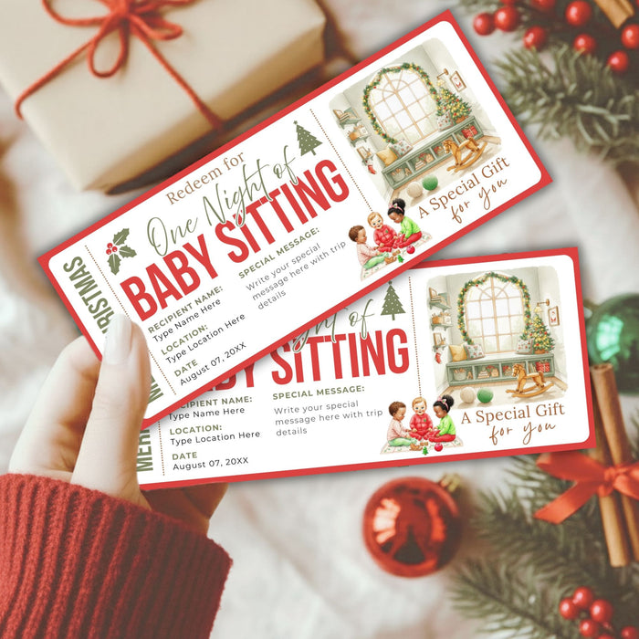 Customizable Christmas Babysitting Gift Voucher Template | Holiday Childcare Gift Ticket