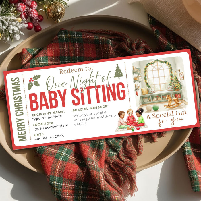 Customizable Christmas Babysitting Gift Voucher Template | Holiday Childcare Gift Ticket