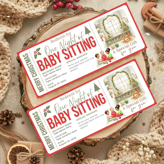 Customizable Christmas Babysitting Gift Voucher Template | Holiday Childcare Gift Ticket