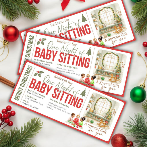 Customizable Christmas Babysitting Gift Voucher Template | Holiday Childcare Gift Ticket
