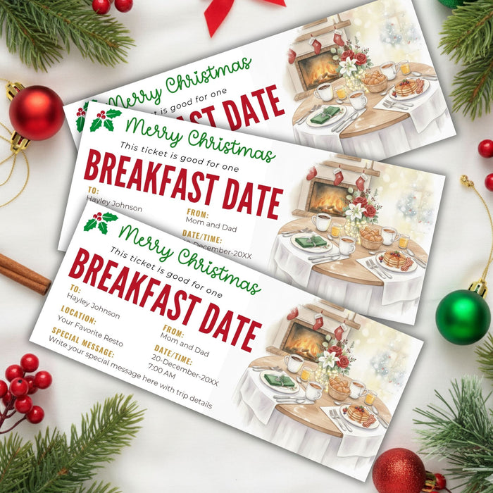 DIY Christmas Breakfast Date Gift Voucher Template | Romantic Holiday Gift Ticket