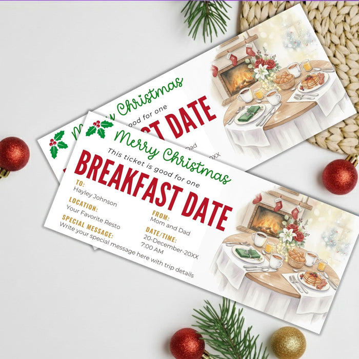 DIY Christmas Breakfast Date Gift Voucher Template | Romantic Holiday Gift Ticket