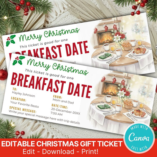 DIY Christmas Breakfast Date Gift Voucher Template | Romantic Holiday Gift Ticket