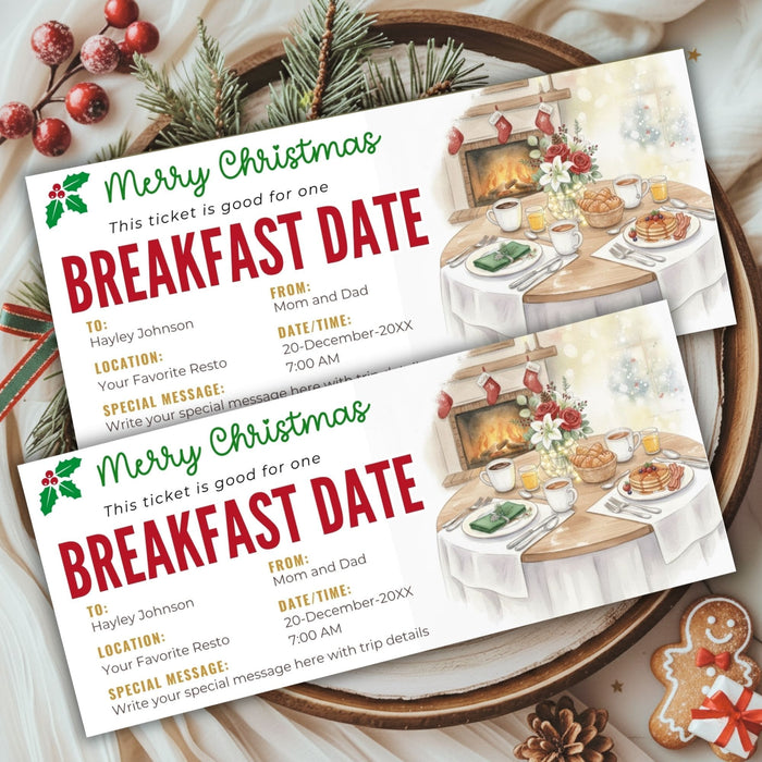 DIY Christmas Breakfast Date Gift Voucher Template | Romantic Holiday Gift Ticket