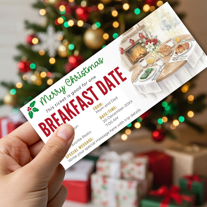 DIY Christmas Breakfast Date Gift Voucher Template | Romantic Holiday Gift Ticket