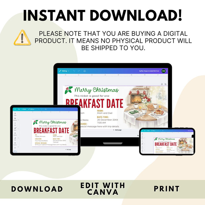 DIY Christmas Breakfast Date Gift Voucher Template | Romantic Holiday Gift Ticket