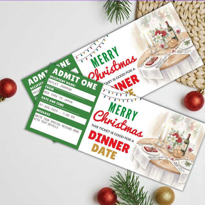 Customizable Christmas Dinner Date Gift Voucher Template | Romantic Holiday Gift Ticke