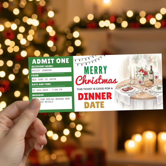 Customizable Christmas Dinner Date Gift Voucher Template | Romantic Holiday Gift Ticke
