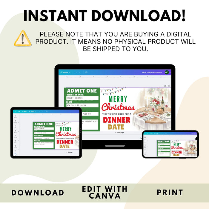 Customizable Christmas Dinner Date Gift Voucher Template | Romantic Holiday Gift Ticke