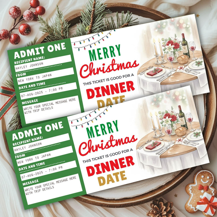 Customizable Christmas Dinner Date Gift Voucher Template | Romantic Holiday Gift Ticke