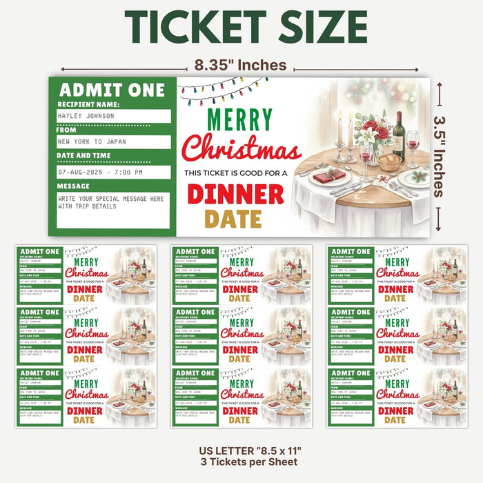 Customizable Christmas Dinner Date Gift Voucher Template | Romantic Holiday Gift Ticke