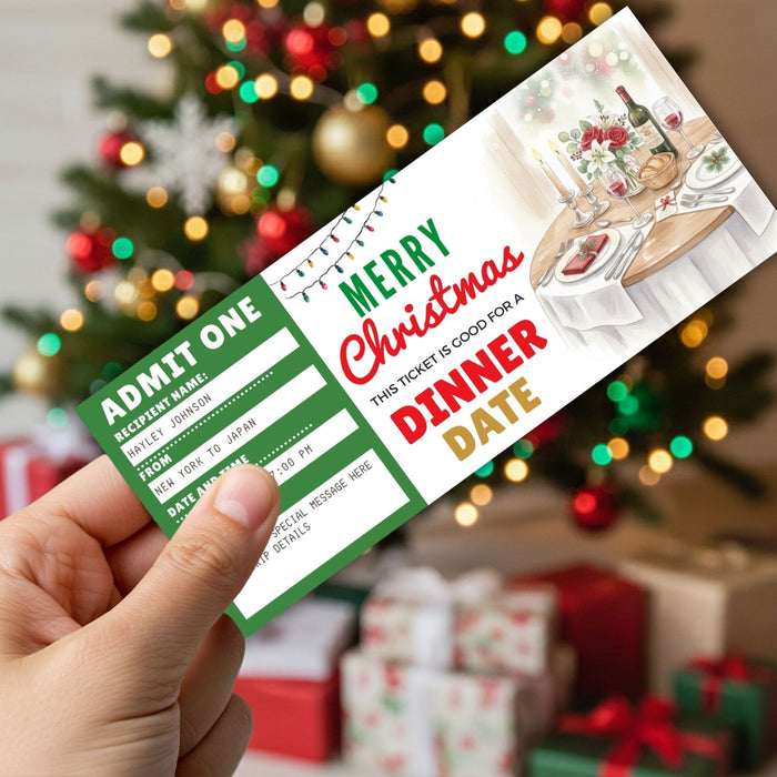 Customizable Christmas Dinner Date Gift Voucher Template | Romantic Holiday Gift Ticke