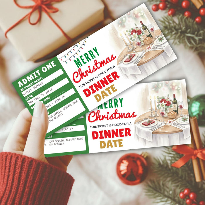 Customizable Christmas Dinner Date Gift Voucher Template | Romantic Holiday Gift Ticke