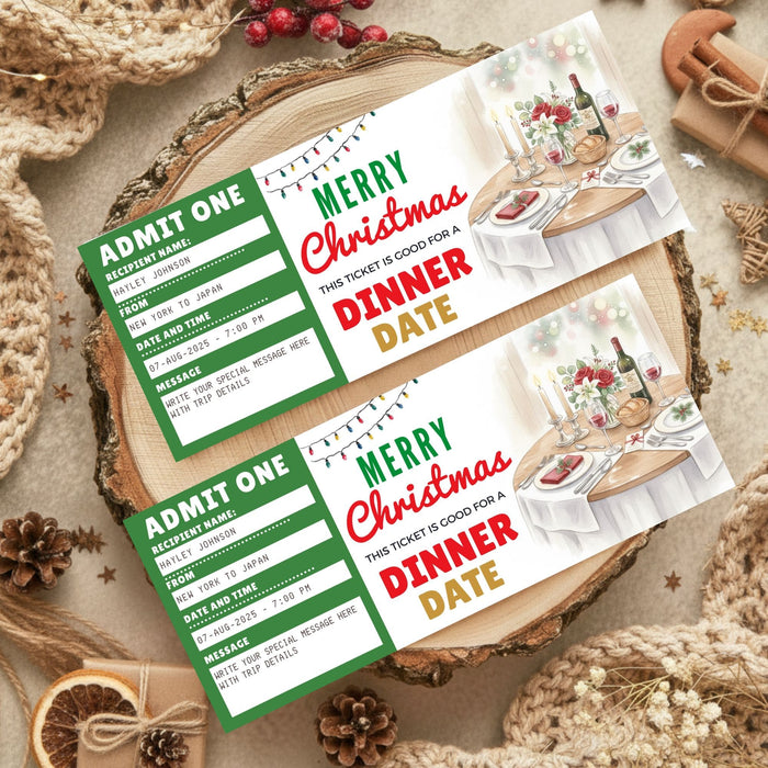 Customizable Christmas Dinner Date Gift Voucher Template | Romantic Holiday Gift Ticke