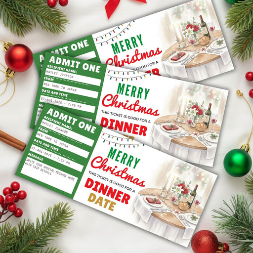 Customizable Christmas Dinner Date Gift Voucher Template | Romantic Holiday Gift Ticke
