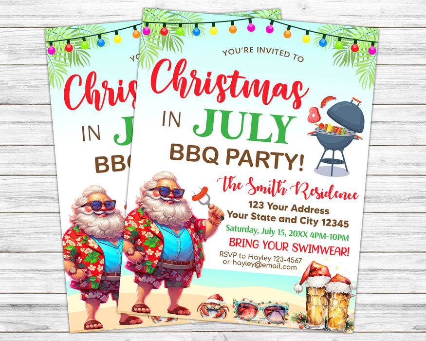 Funny Santa Christmas in July BBQ Party Invitation