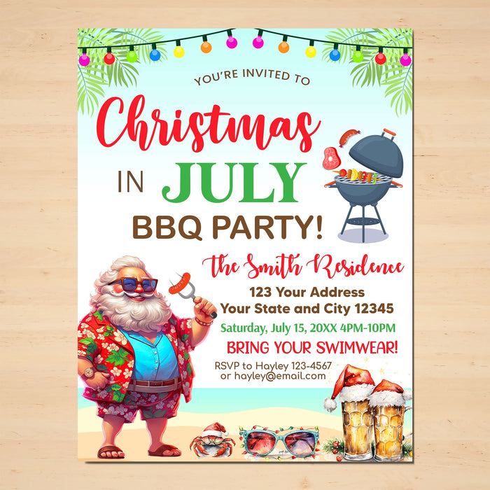 Funny Santa Christmas in July BBQ Party Invitation