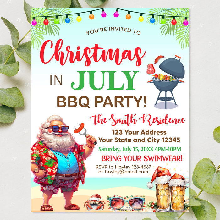 Funny Santa Christmas in July BBQ Party Invitation