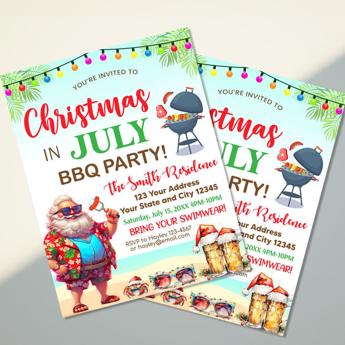 Funny Santa Christmas in July BBQ Party Invitation