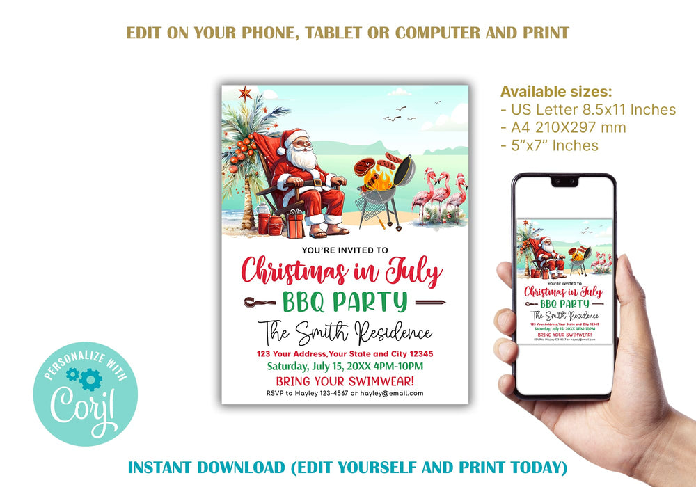 Hilarious Santa Christmas in July BBQ Party Invite