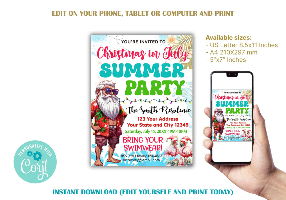 Cute Christmas in July Party Invitation