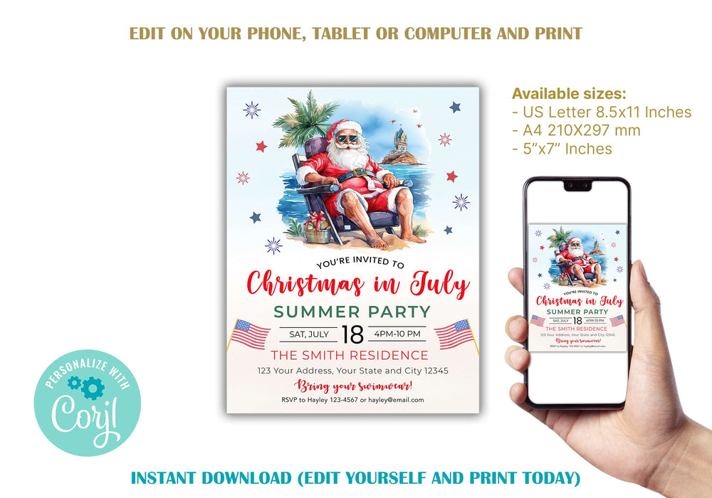 Hilarious Summer Party Christmas in July Invite