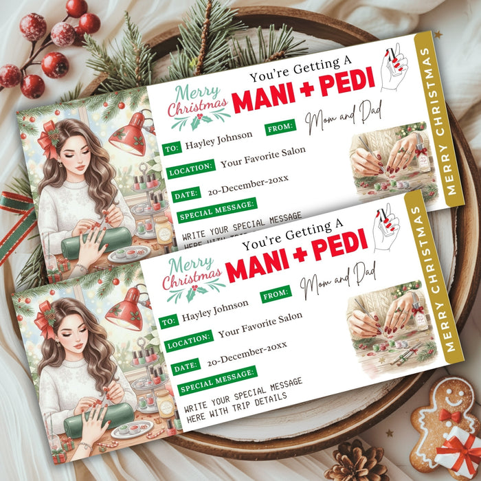Customizable Christmas Manicure & Pedicure Gift Voucher Ticket Template | Nail Salon Gift Certificate Coupon