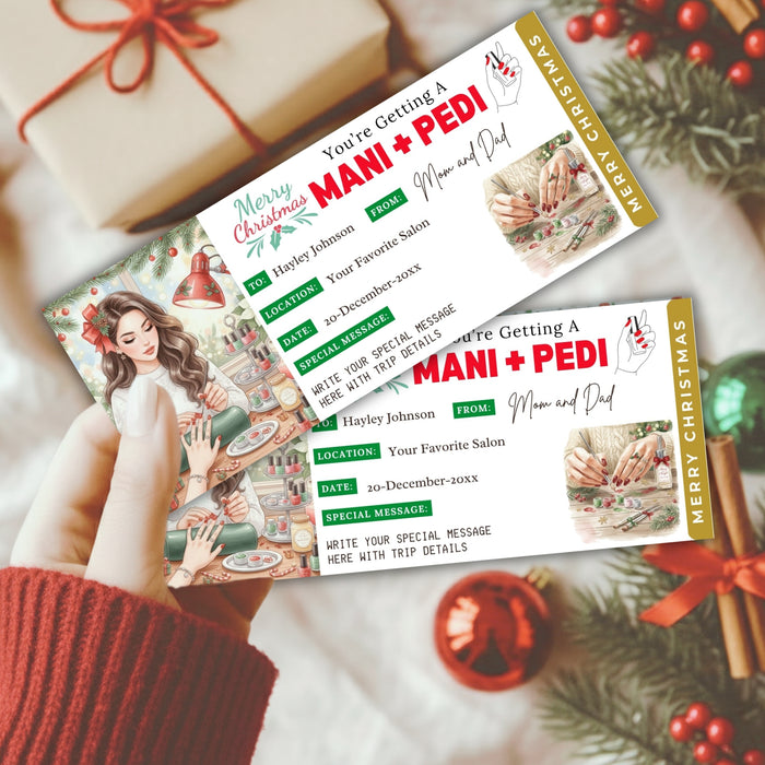 Customizable Christmas Manicure & Pedicure Gift Voucher Ticket Template | Nail Salon Gift Certificate Coupon