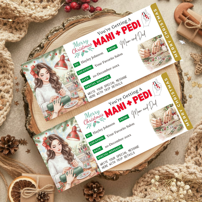 Customizable Christmas Manicure & Pedicure Gift Voucher Ticket Template | Nail Salon Gift Certificate Coupon