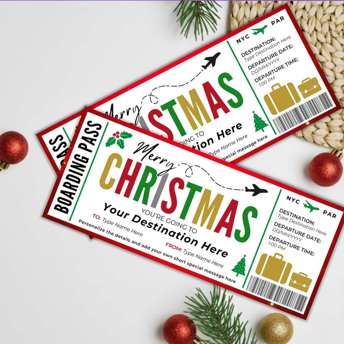 DIY Christmas Travel Boarding Pass Gift Voucher Template | Surprise Vacation Ticket