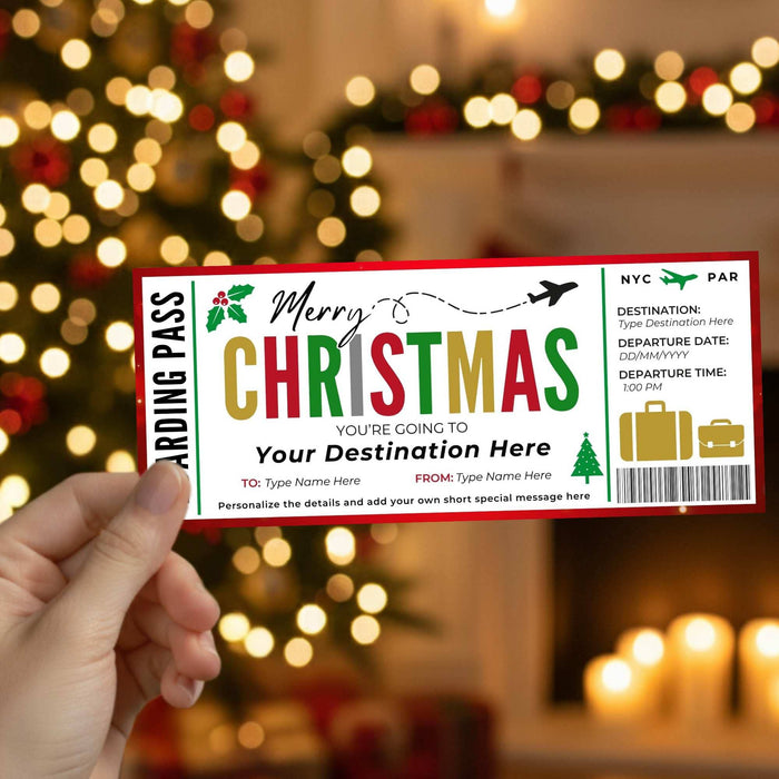 DIY Christmas Travel Boarding Pass Gift Voucher Template | Surprise Vacation Ticket