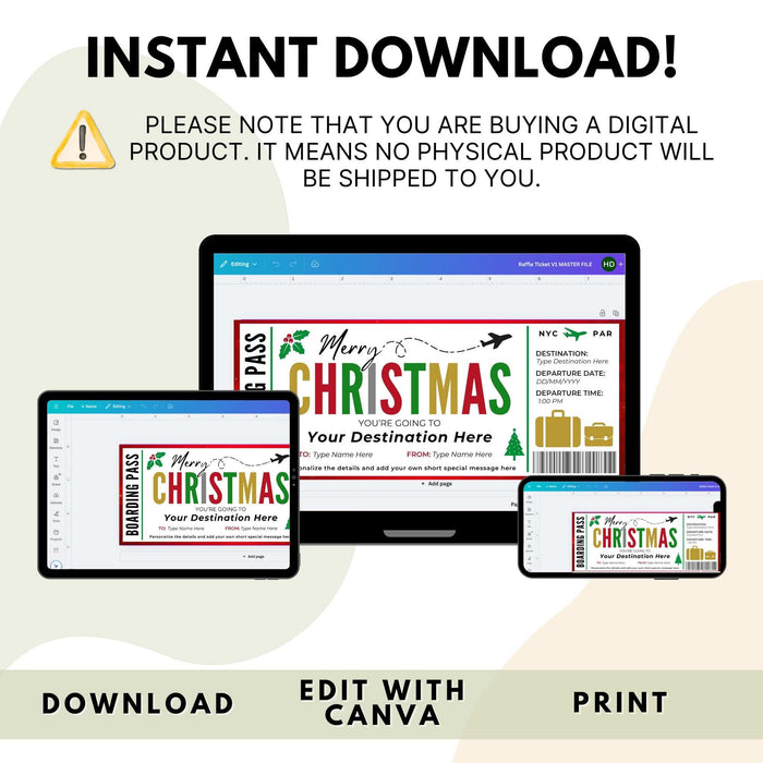 DIY Christmas Travel Boarding Pass Gift Voucher Template | Surprise Vacation Ticket