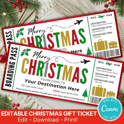 DIY Christmas Travel Boarding Pass Gift Voucher Template | Surprise Vacation Ticket