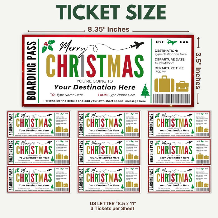 DIY Christmas Travel Boarding Pass Gift Voucher Template | Surprise Vacation Ticket