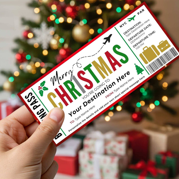 DIY Christmas Travel Boarding Pass Gift Voucher Template | Surprise Vacation Ticket
