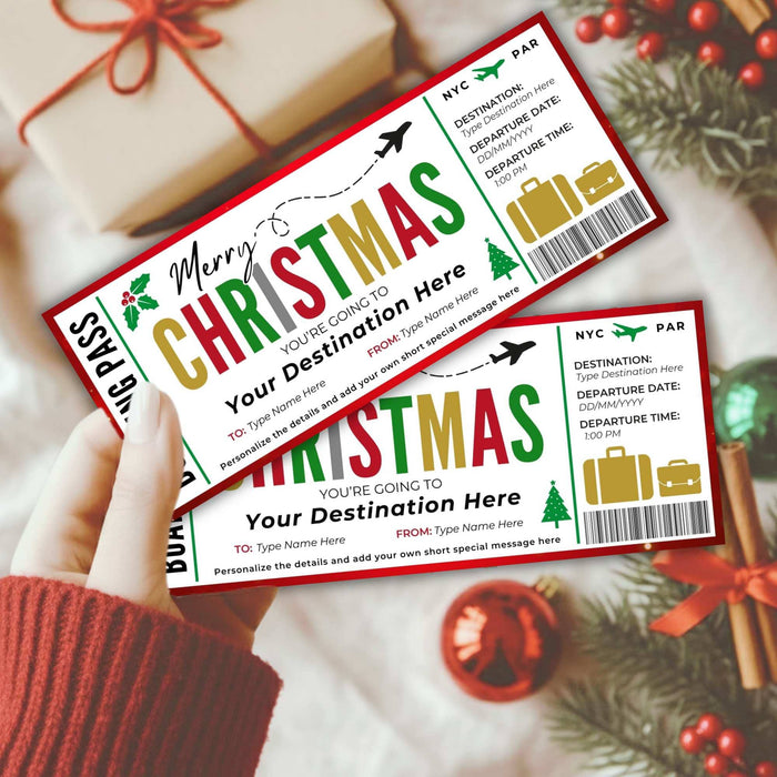 DIY Christmas Travel Boarding Pass Gift Voucher Template | Surprise Vacation Ticket