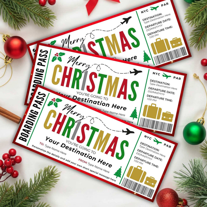 DIY Christmas Travel Boarding Pass Gift Voucher Template | Surprise Vacation Ticket