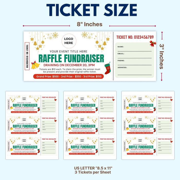 Christmas Raffle Ticket Template | Customizable Holiday Giveaway Ticket
