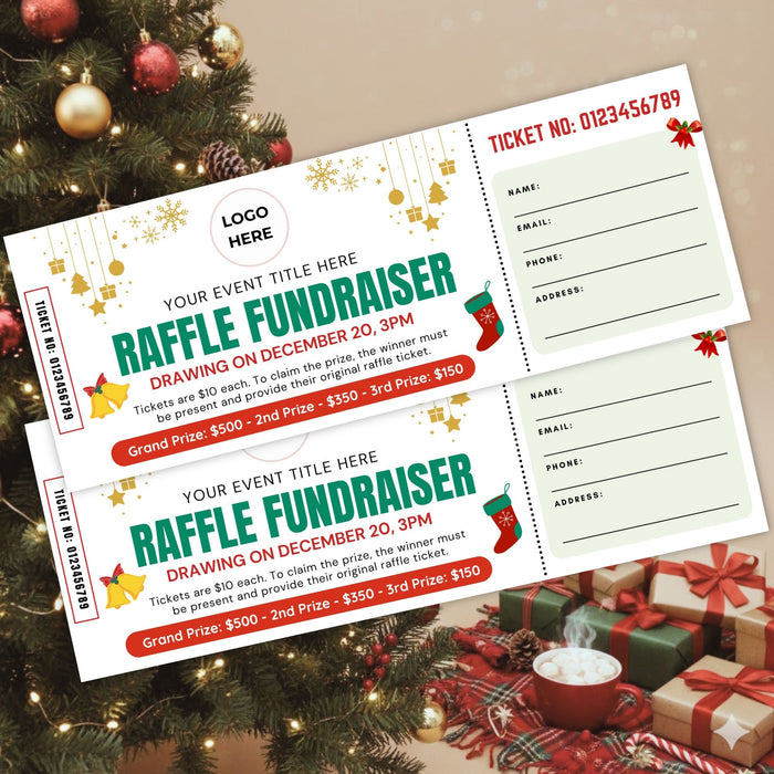 Christmas Raffle Ticket Template | Customizable Holiday Giveaway Ticket