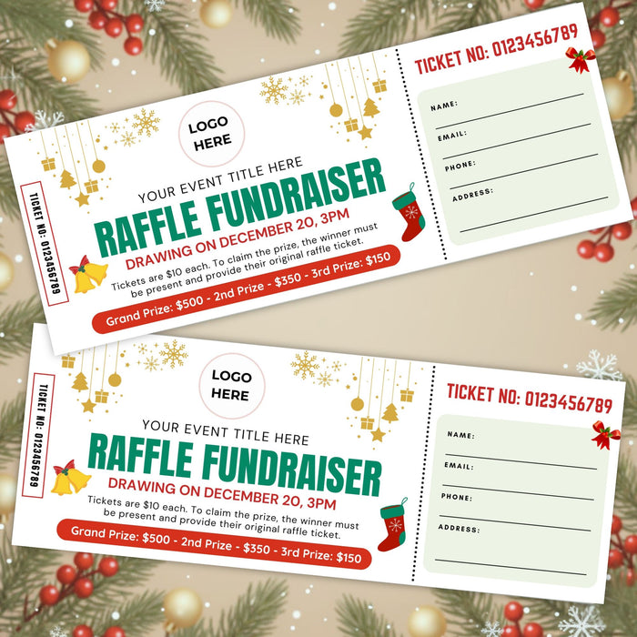 Christmas Raffle Printable Christmas Raffle Ticket Template | Customizable Holiday Giveaway Ticket ...
