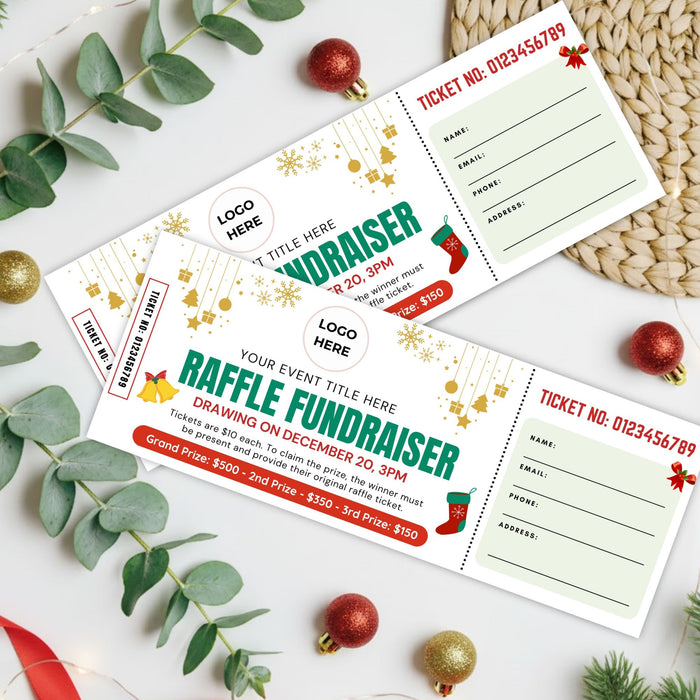 Holiday Raffle Invitations Christmas Raffle Ticket Template | Customizable Holiday Giveaway Ticket ...