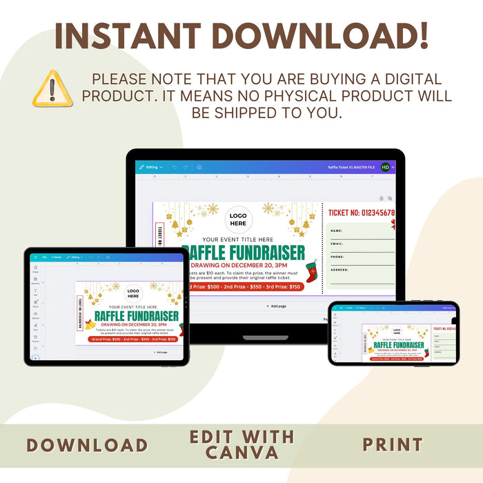 Christmas Raffle Ticket Template | Customizable Holiday Giveaway Ticket