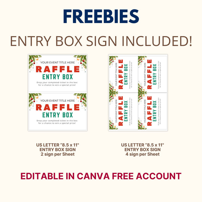 DIY Christmas Raffle Fundraising Ticket Template | Holiday Fundraiser & Event Ticket