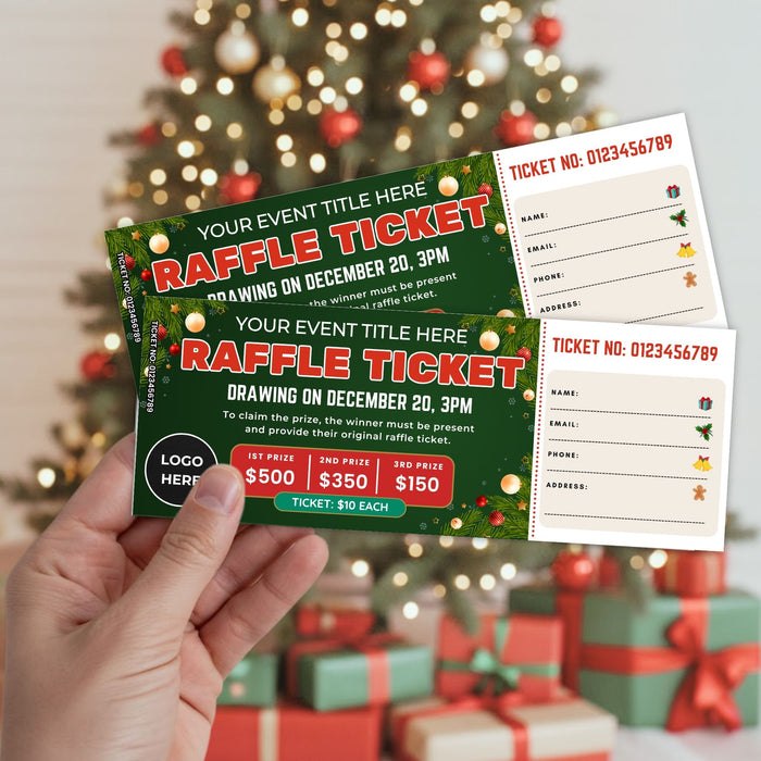 DIY Christmas Raffle Fundraising Ticket Template | Holiday Fundraiser & Event Ticket