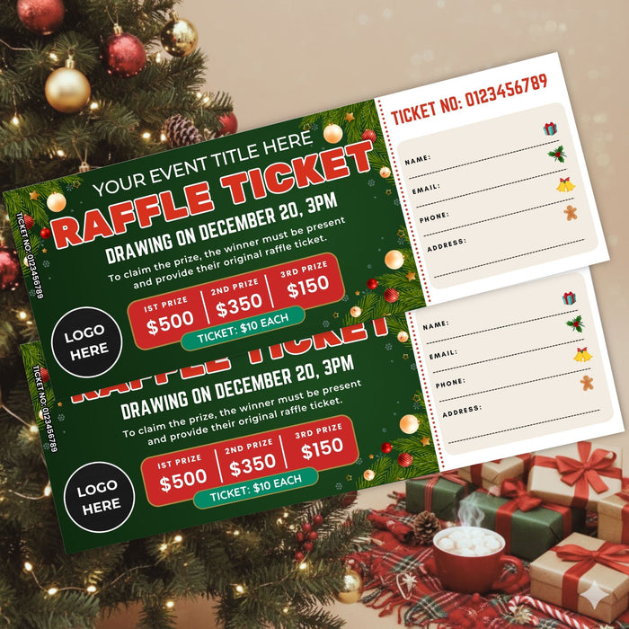 DIY Christmas Raffle Fundraising Ticket Template | Holiday Fundraiser & Event Ticket