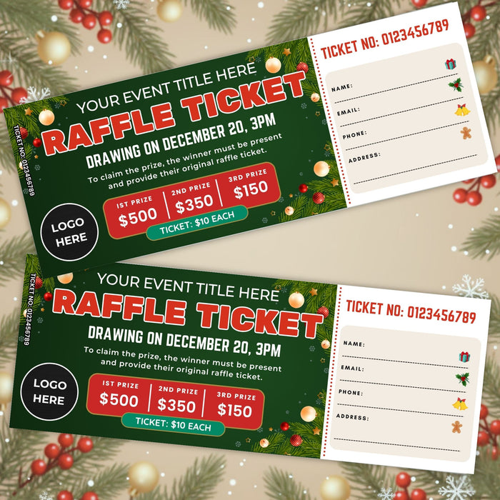 DIY Christmas Raffle Fundraising Ticket Template | Holiday Fundraiser & Event Ticket